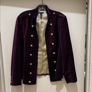Velvet Military-Style Blazer in Dark Plum
